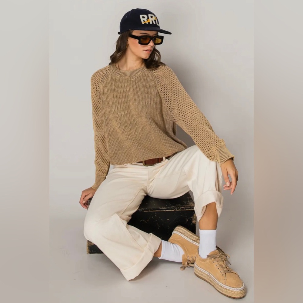 Brown Slouchy Open Knit Long Sleeve Sweater New with Tags